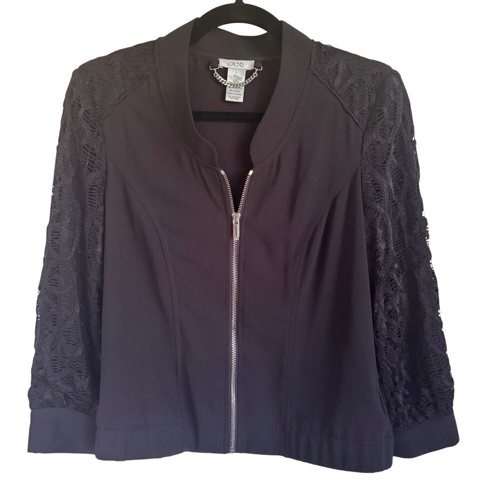 Cache Womens Black Lace Bomber Zip Up Jacket Lightweight Size 4 Small Rare